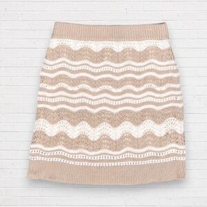 ANTHROPOLOGIE Pointelle Sweater Mini Skirt Cream Tan Pull On Size Small